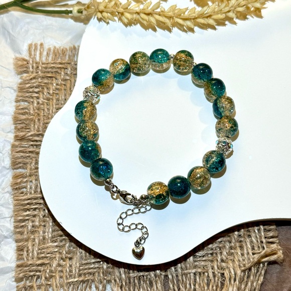 Ocean & Gold Shimmer Beaded Bracelet - Picture 1 of 5